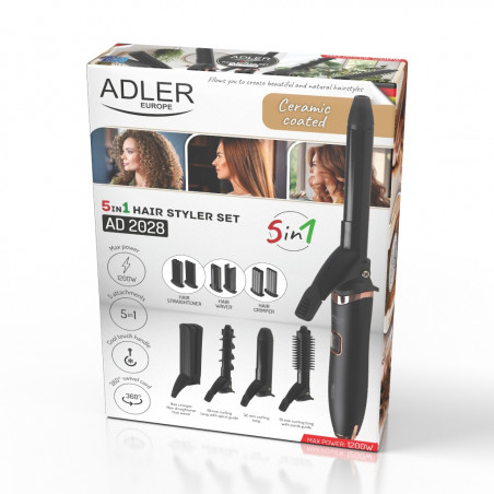 Set de styling 5in1 Adler AD 2028, 1200W, acoperire ceramică, cablu rotativ la 360 de grade, negru