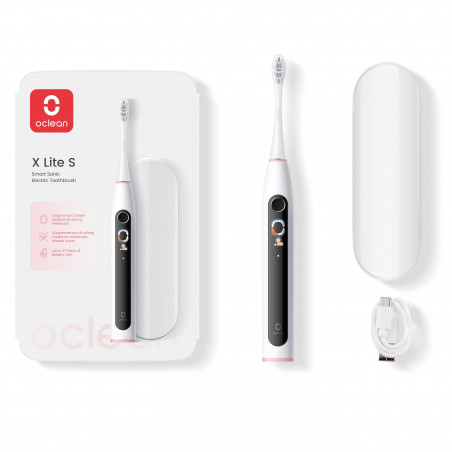 Periuta de dinti electrica Oclean X Lite Set, 72000 rpm, 5 moduri, Ecran tactil, Autonomie pana la 40 zile, Raportarea zonelor curatate, Gri deschis