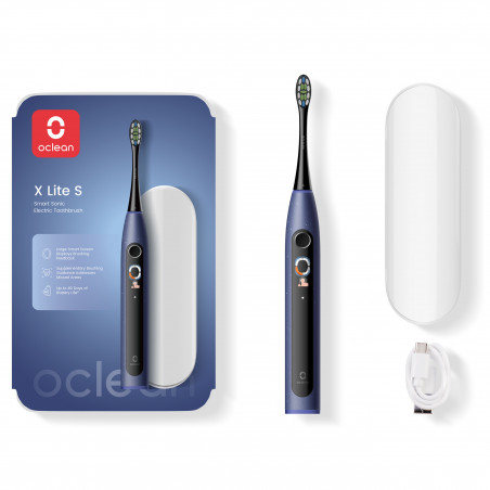 Periuta de dinti electrica Oclean X Lite Set, 72000 rpm, 5 moduri, Ecran tactil, Autonomie de pana la 40 zile, Raportarea zonelor curatate, Husa, Albastru inchis