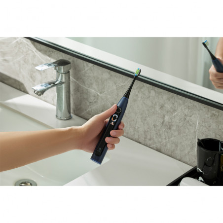 Periuta de dinti electrica Oclean X Lite Set, 72000 rpm, 5 moduri, Ecran tactil, Autonomie de pana la 40 zile, Raportarea zonelor curatate, Husa, Albastru inchis