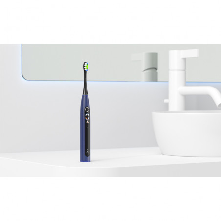 Periuta de dinti electrica Oclean X Lite Set, 72000 rpm, 5 moduri, Ecran tactil, Autonomie de pana la 40 zile, Raportarea zonelor curatate, Husa, Albastru inchis