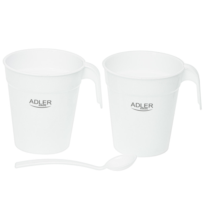 Cana electrica Adler AD 1381, 900W, 0,5 L, 2 cani si lingura, Protectie fierbere fara apa, Alb