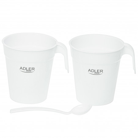 Cana electrica Adler AD 1381, 900W, 0,5 L, 2 cani si lingura, Protectie fierbere fara apa, Alb