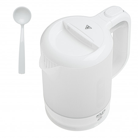 Cana electrica Adler AD 1381, 900W, 0,5 L, 2 cani si lingura, Protectie fierbere fara apa, Alb