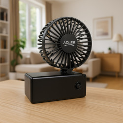 Ventilator portabil Adler AD 7336, Pliabil, 6,5 cm, 46,2 dB, 2xAA, Pala inclinata la 30°, Negru