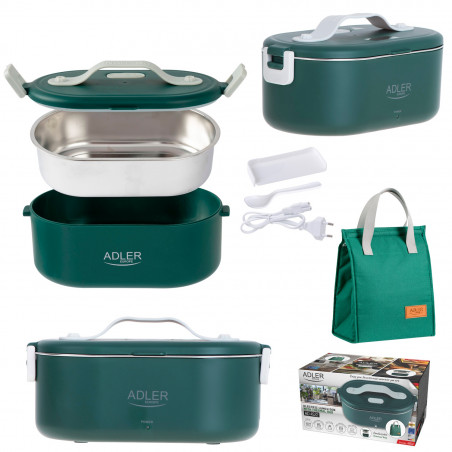 Cutie alimentara electrica Adler AD 4522, 45W, 0.8 L, Pana la 70°C, Recipient din otel inoxidabil, Geanta termica, Verde
