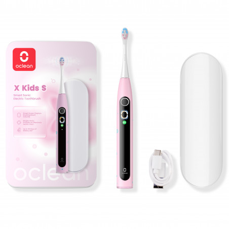Periuta de dinti electrica pentru copii Oclean X Kids Set, 2.5W, 72000 rpm, 5 moduri, Timer, Autonomie până la 40 zile, Oclean OS, Tip C, Husa, Roz