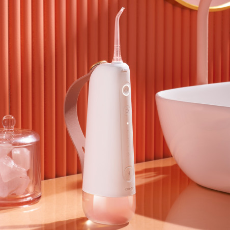 Irigator dentar Oclean W10, 5 moduri, 2 duze, 200 ml, 1400 impulsuri pe minut, IPX7, USB-C, roz