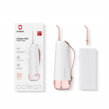 Irigator dentar Oclean W10, 5 moduri, 2 duze, 200 ml, 1400 impulsuri pe minut, IPX7, USB-C, roz