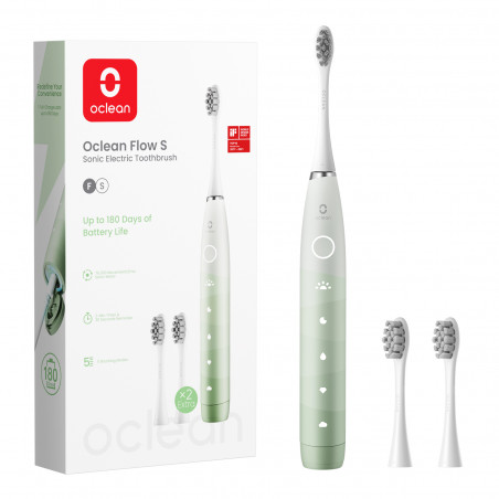 Periuta de dinti electrica Oclean Flow S, 1.85W, 76000 rpm, 5 moduri, Timer, Autonomie pana la 180 zile, Tip-C, Suprafata antibacteriana, Verde