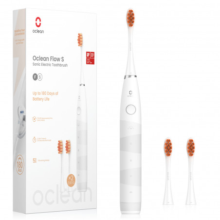 Periuta de dinti electrica pentru copii Oclean Flow S, 1.85W, 76000 rpm, 5 moduri, Timer, Autonomie pana la 180 zile, Tip-C, Suprafata antibacteriana, Alb
