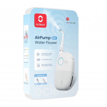 Dus dentar Oclean AirPump A10, 3 moduri, 2 duze, 40 zile autonomie, IPX7, USB-C, Gri
