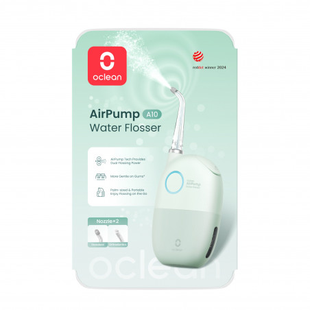 Irigator dentar Oclean AirPump A10, 3 moduri, 2 duze, 40 zile autonomie, IPX7, USB-C, Verde