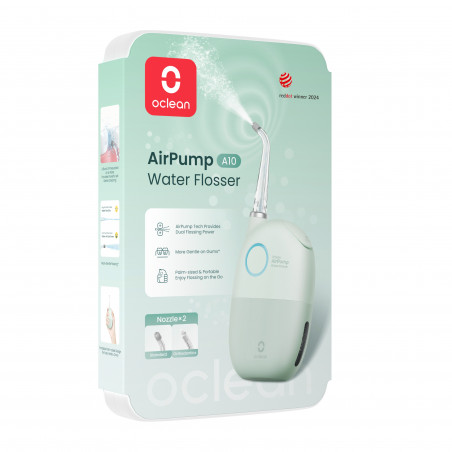 Irigator dentar Oclean AirPump A10, 3 moduri, 2 duze, 40 zile autonomie, IPX7, USB-C, Verde