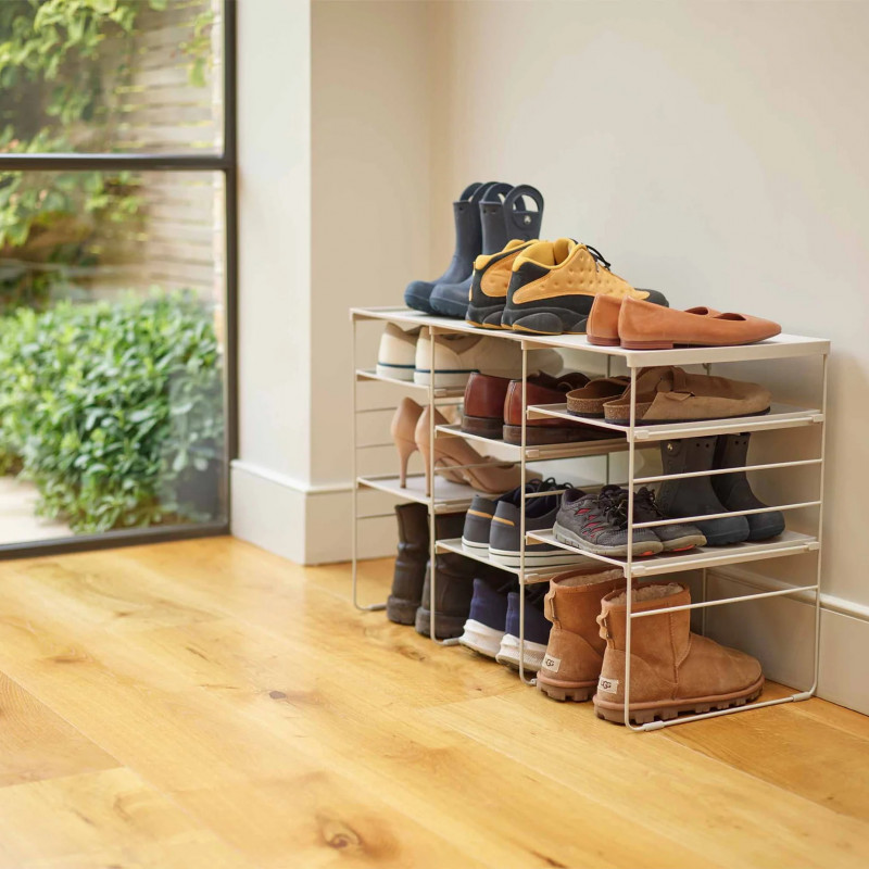 Raft reglabil pentru pantofi Joseph Joseph 55009, 12 perechi, 3 rafturi, Baza din otel, Ecru