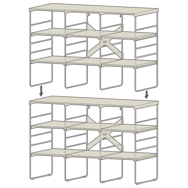 Raft reglabil pentru pantofi Joseph Joseph 55009, 12 perechi, 3 rafturi, Baza din otel, Ecru