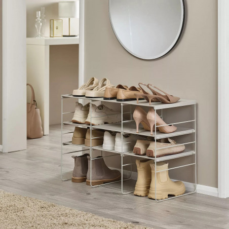 Raft reglabil pentru pantofi Joseph Joseph 55009, 12 perechi, 3 rafturi, Baza din otel, Ecru