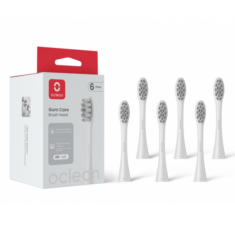 Set 6 capete de schimb pentru periuta de dinti electrica Oclean Gum Care, Peri moi, Cu varf dublu, Alb