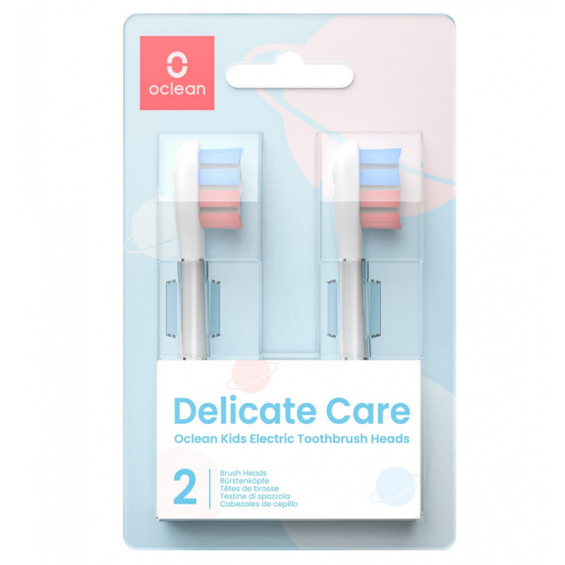 Set 2 capete de schimb pentru periuta de dinti electrica Oclean Delicate Care, Moale, pentru copii, DuPont Fiber cu fluorura, Alb