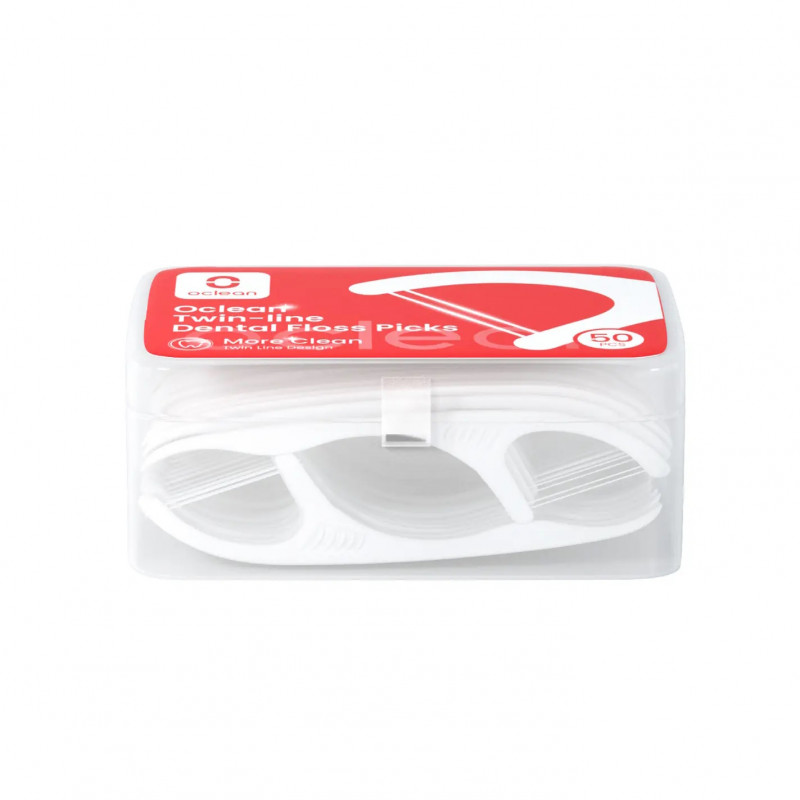 Set 50 buc. ata dentara Oclean Twin-line, Fibra de polietilena, Ata dubla, Alb