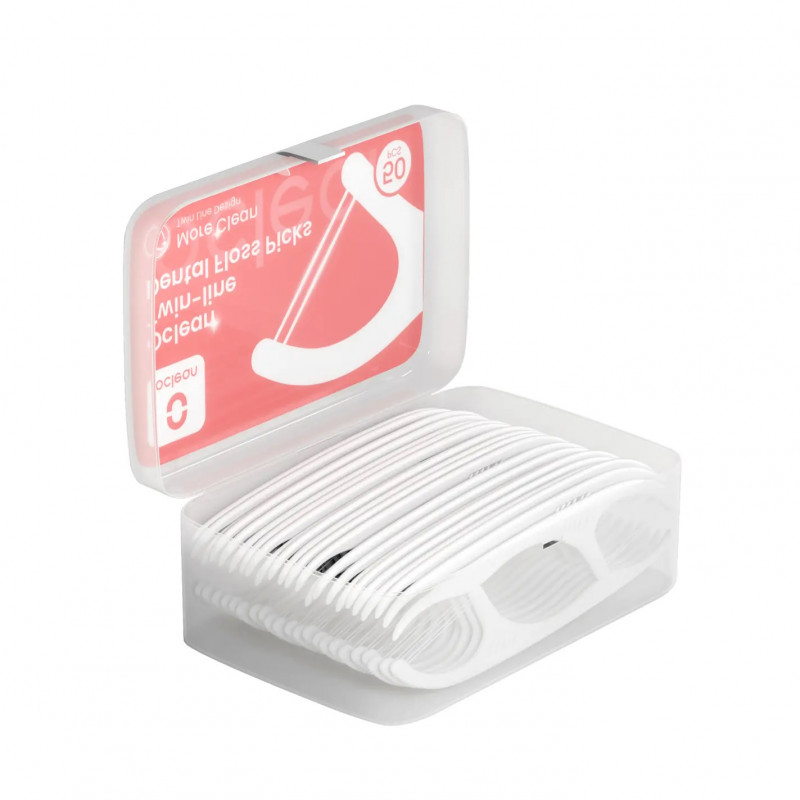 Set 50 buc. ata dentara Oclean Twin-line, Fibra de polietilena, Ata dubla, Alb