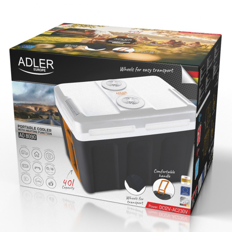Lada frigorifica Adler AD 8090, 40 l, 58 W, 12/220/240V, Clasa climatica N, Izolatie C5H10, Gri