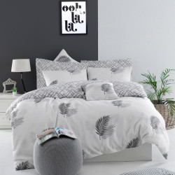 Set lenjerie de pat Eponj Home 143EPJ4809, 65% bumbac, 35% poliester, 3 piese, Cearsaf 200x220 cm, 2 fete de perna 50x70 cm, Gri/Alb