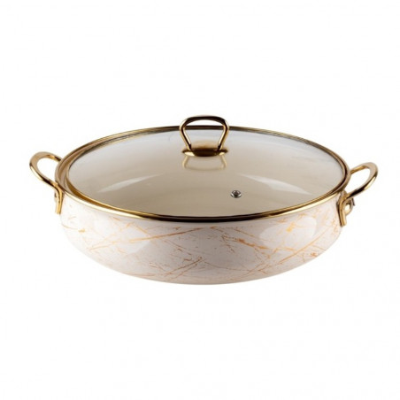 Oala Goldmann GM 8040-24B, 24 cm, 3.2l, Otel emailat, Capac din sticla, Inductie, Alb / Auriu