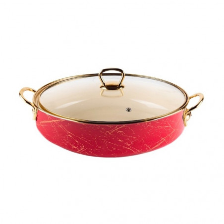 Oala cu capac Goldmann GM 8040-24R, 24 cm, 3.2L, Otel emailat, Inductie, Rosu / Auriu
