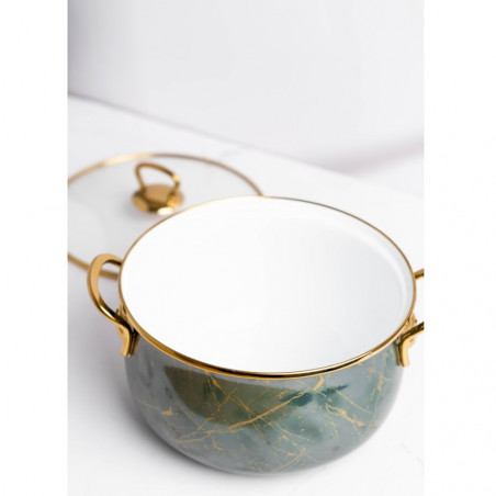 Oala cu capac din sticla Goldmann GM 8017-26G, 8.5L, 26x16 cm, Otel emailat, Inductie, verde/Auriu