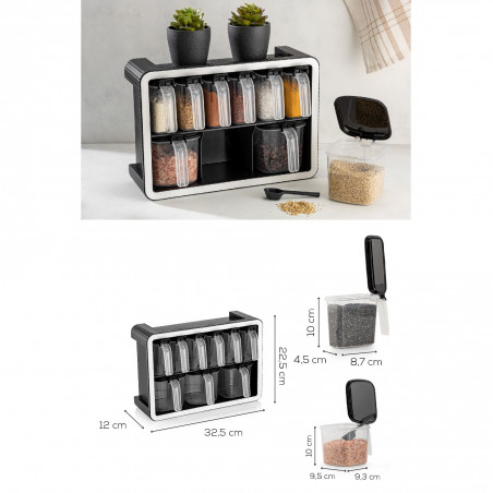 Set borcane pentru condimente cu suport Hermia BNM-9516 964FRM5627, 10 piese, Plastic, Alb