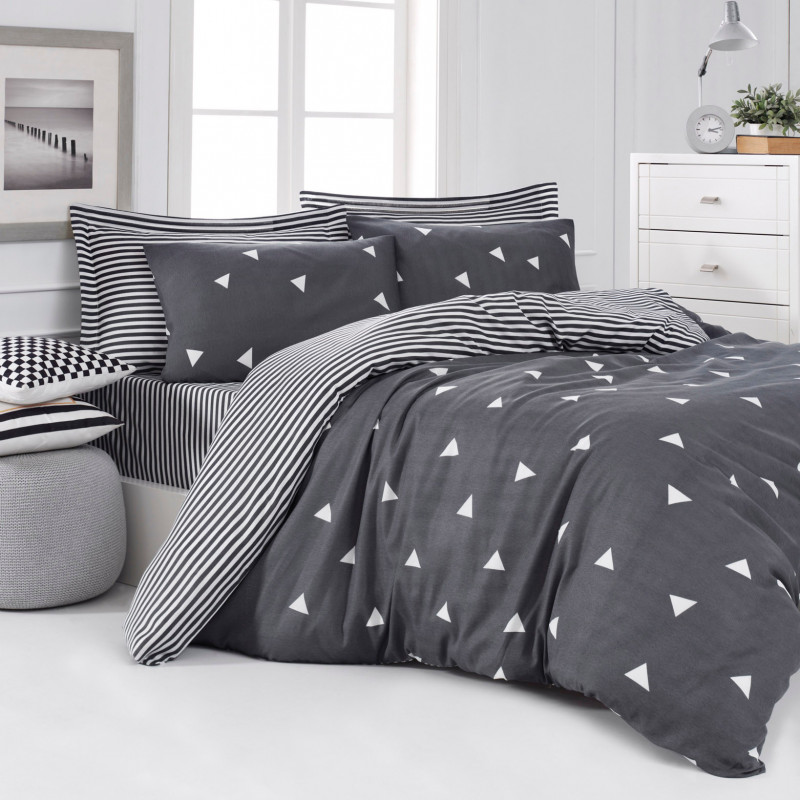 Lenjerie de pat Eponj Home 143EPJ4425, 65% bumbac, 35% poliester, 4 piese, Cearsaf pat 200x220 cm, Cearsaf plapuma 220x240 cm, Fata de perna 50x70 cm, Gri
