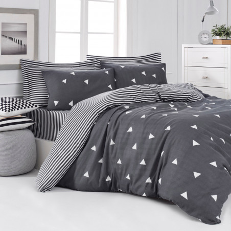 Lenjerie de pat Eponj Home 143EPJ4425, 65% bumbac, 35% poliester, 4 piese, Cearsaf pat 200x220 cm, Cearsaf plapuma 220x240 cm, Fata de perna 50x70 cm, Gri