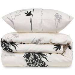 Set dormitor Eponj Home 143EPJ1451, 65% bumbac, 35% poliester, 4 bucăți, Husă 200x220 cm, Cearșaf 220x240 cm, față de pernă 50x70 cm, Bej/gri