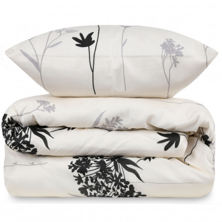 Set dormitor Eponj Home 143EPJ1451, 65% bumbac, 35% poliester, 4 bucăți, Husă 200x220 cm, Cearșaf 220x240 cm, față de pernă 50x70 cm, Bej/gri