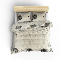 Set dormitor Eponj Home 143EPJ1451, 65% bumbac, 35% poliester, 4 bucăți, Husă 200x220 cm, Cearșaf 220x240 cm, față de pernă 50x70 cm, Bej/gri