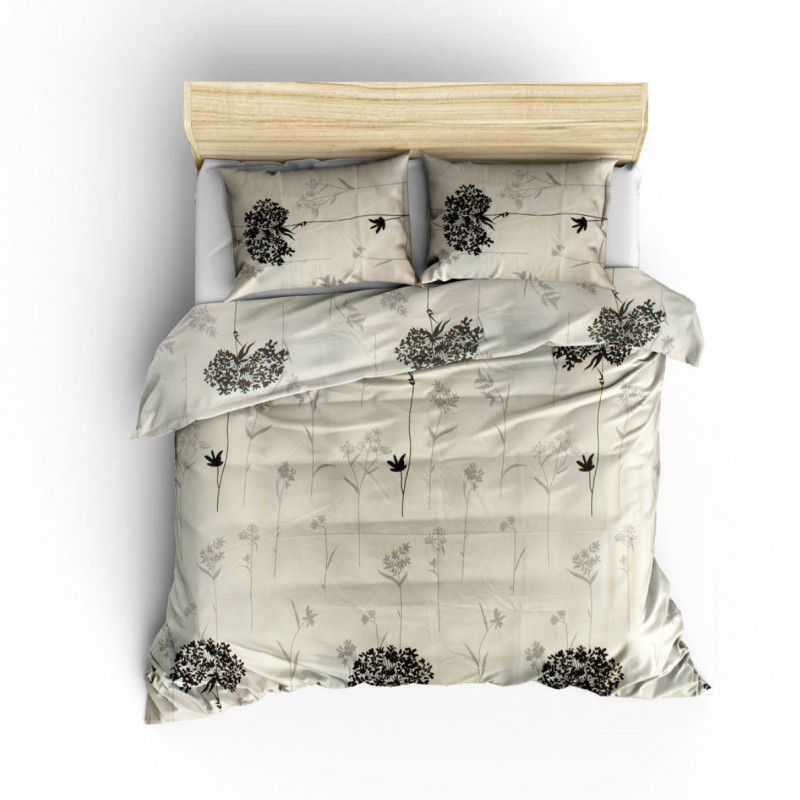 Set dormitor Eponj Home 143EPJ1451, 65% bumbac, 35% poliester, 4 bucăți, Husă 200x220 cm, Cearșaf 220x240 cm, față de pernă 50x70 cm, Bej/gri