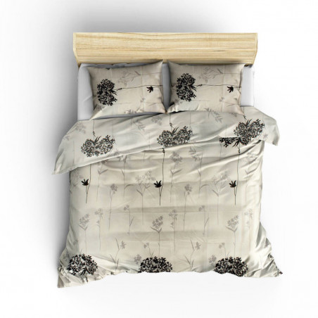 Set dormitor Eponj Home 143EPJ1451, 65% bumbac, 35% poliester, 4 bucăți, Husă 200x220 cm, Cearșaf 220x240 cm, față de pernă 50x70 cm, Bej/gri