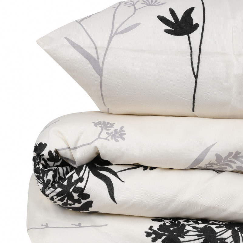 Set dormitor Eponj Home 143EPJ1451, 65% bumbac, 35% poliester, 4 bucăți, Husă 200x220 cm, Cearșaf 220x240 cm, față de pernă 50x70 cm, Bej/gri