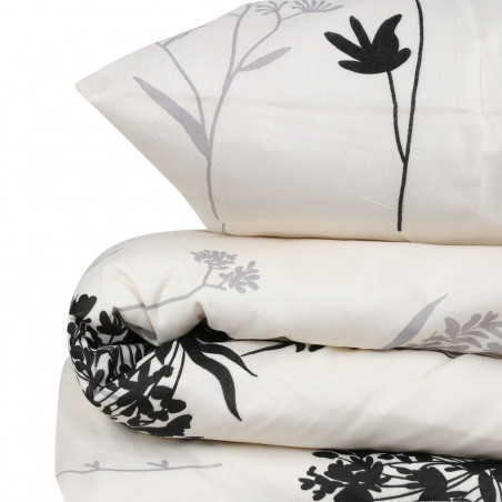 Set dormitor Eponj Home 143EPJ1451, 65% bumbac, 35% poliester, 4 bucăți, Husă 200x220 cm, Cearșaf 220x240 cm, față de pernă 50x70 cm, Bej/gri