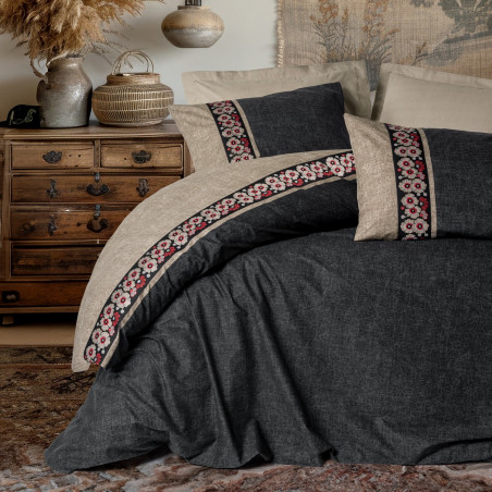 Set lenjerie de pat Cotton Box 129CTN4828, 100% bumbac, 4 bucăți, Wrap 200x220 cm, Sheet 240x260 cm, Cover 50x70 cm, Beige