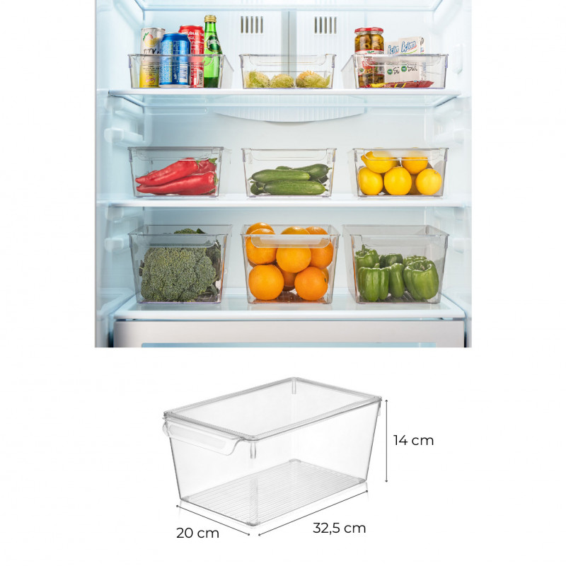 Set 3 Organizatoare de frigider Hermia 964FRM3417, 20x32.5x14 cm, FAra BPA, Plastic, Transparent