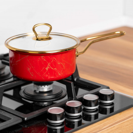Cratita cu capac din sticla Goldmann GM 4521-18R, 18x9 cm, 2 L, Email, Inductie, Rosu / Old gold