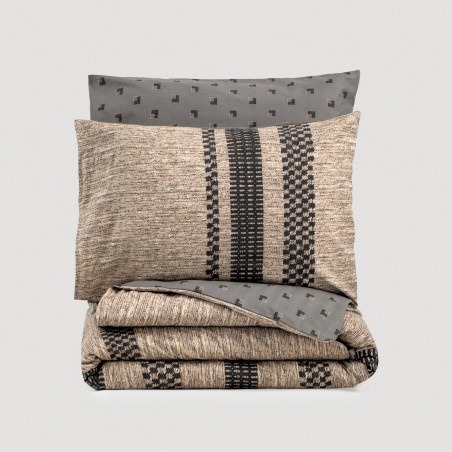 Lenjerie de pat Cotton Box 129CTN4282, 100% bumbac, 4 piese, Cearsaf plapuma 200x220 cm, Cearsaf pat 240x260 cm, Fatade perna 50x70 cm, Maro/Gri