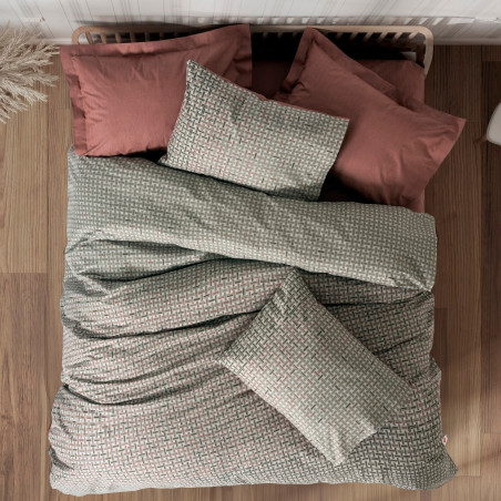 Lenjerie de pat Cotton Box 129CTN4849, 100% bumbac, 4 piese, Cearsaf plapuma 200x220 cm, Cearsaf pat 160x200x30 cm, Copertă 50x70 cm, Gri/Rosu