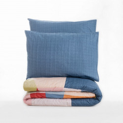 Lenjerie de pat Cotton Box 129CTN4405, 100% bumbac, 4 piese, Cearsaf plapuma 200x220 cm, Cearsaf pat 240x260 cm, Fata de perna 50x70 cm, Albastru/Portocaliu