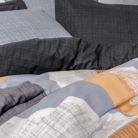 Lenjerie de pat Cotton Box 129CTN4490, 100% bumbac, 4 piese, Cearsaf plapuma 200x220 cm, Cearsaf pat 240x260 cm, Fata de perna 50x70 cm, Gri/Portocaliu