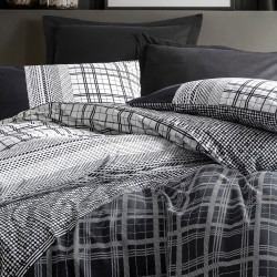 Lenjerie de pat Cotton Box 129CTN2580, 100% bumbac, 3 piese, Cearsaf pat 160x220 cm, Cearsaf plapuma 160x240 cm, Fata de perna 50x70 cm, Negru/Gri