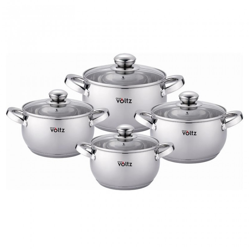 Set oale Oliver Voltz OV51210G8B, 8 piese, Fund multistrat, Inductie, Otel inoxidabil, Argintiu