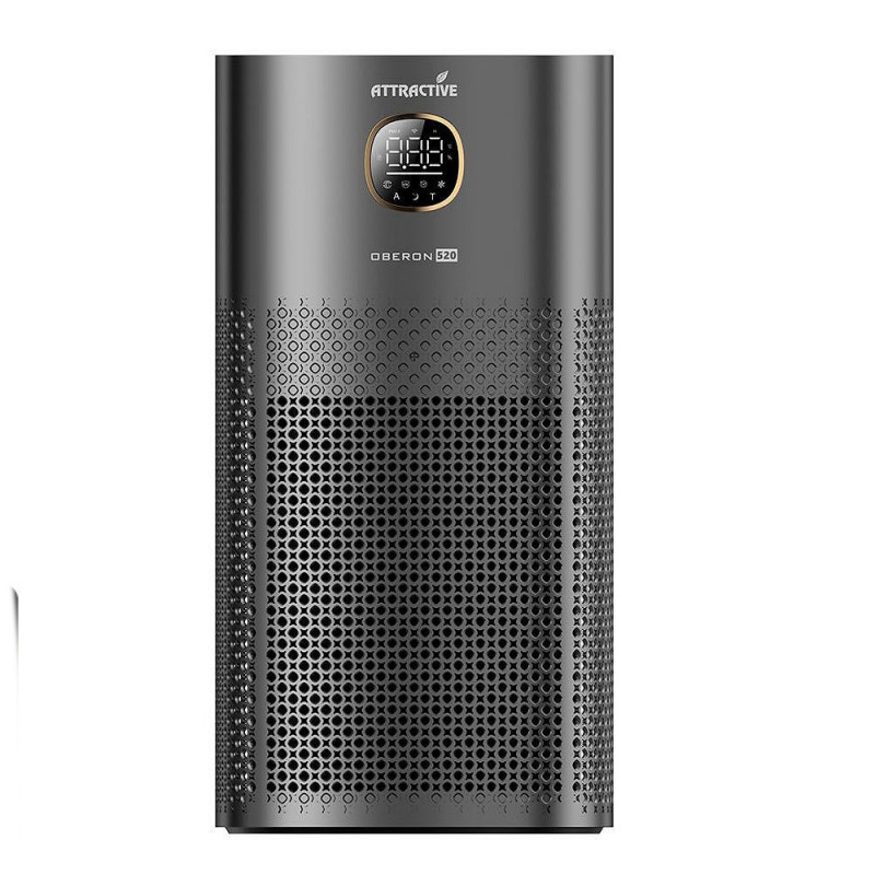 Purificator de aer atractiv OBERON 520, 50W, Pana la 62 m², Wi-Fi, 5 viteze, Temporizator, Mod de noapte, Telecomanda, Senzor inteligent de poluare, Gri inchis